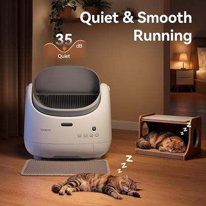 Thereye Automatic Litter Box, Self Cleaning Litter Box for Multiple Cats, APP Control and Safety Sensors, Odor Control, Open-Top Smart Cat Litter Box with Trash Bags/Litter Mat