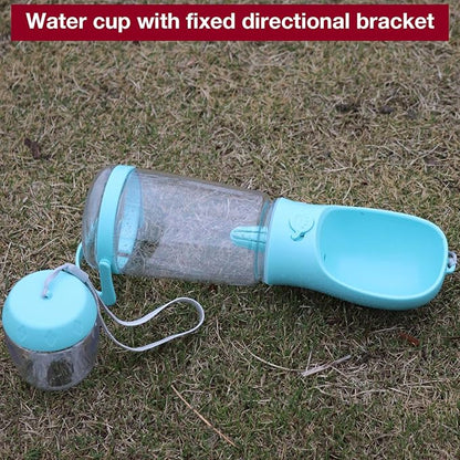 Dog Water Bottle with Food Container Holder, Travel Puppy Drinking Bowl, Portable Pet Water Dispenser, Patented Design, Food Grade Plastic 19 oz Water Bottle+100g Snack cans