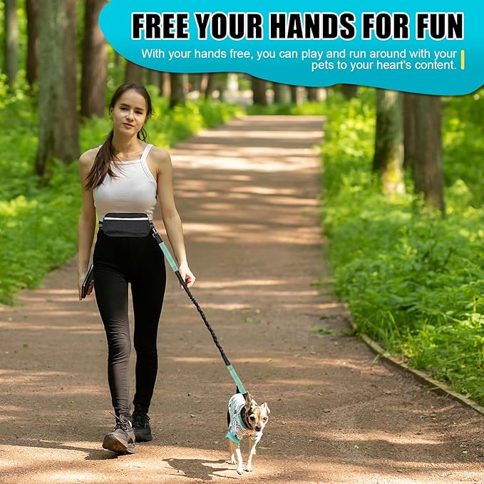 Hands Free Dog Leash with Zipper Pouch, Reflective Retractable Bungee with Double Padded Handles, Adjustable Dog Waist Leash for Running Walking Hiking Jogging Biking(Large, 25-120 lbs)