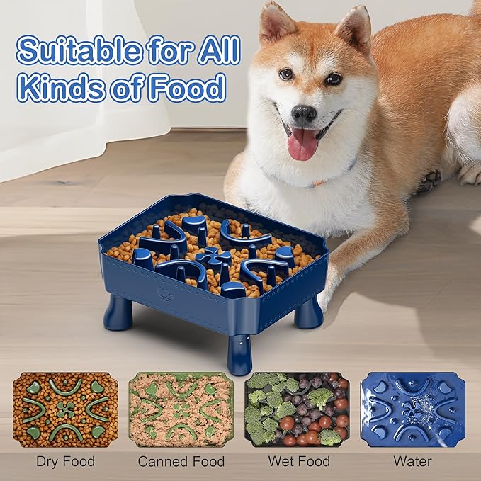 UPSKY Slow Feeder Dog Bowls, 2 in 1 Dog Puzzle Slow Feeder for Large Breed, Maze Elevated Dog Food Bowl Anti-Choking Interactive Dog Feeding Bowls Slow Down Eating for Boredom Blue