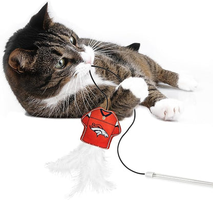 NFL Denver Broncos Team Jersey Wand with CAT NIP, Cat Toy Jersey Shaped Plush Teaser Toy for Cats & Kittens - Interactive Pet Toy for Play & Exercise