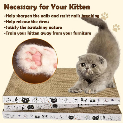 3 Pack Cardboard Cat Scratcher Refill Cat Scratch Pad Durable Cat Scratchers for Indoor Cats Kitten 16.5 x 8 x1 Inch Reversible Cat Scratching Board to Protect The Furniture (Lovely Pets)