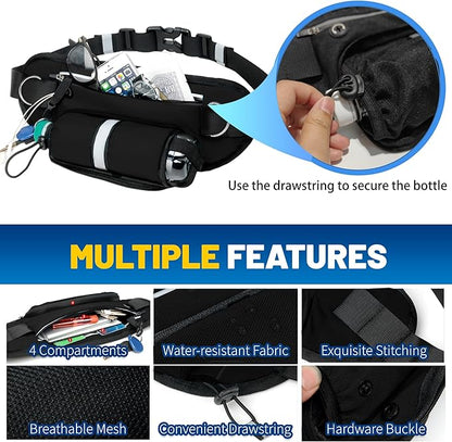 Hands Free Dog Leash with Pouch,Adjustable Waist Dog Running Leash for Large Medium Dogs,Dual Padded Handles and Retractable Bungee for Walking Jogging Training Hiking