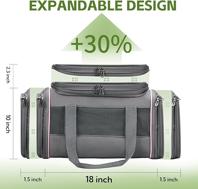 Airline Approved Pet Carrier - Soft-Sided Dog & Cat Travel Bag with Expandable Space and Safe Design (Grey)