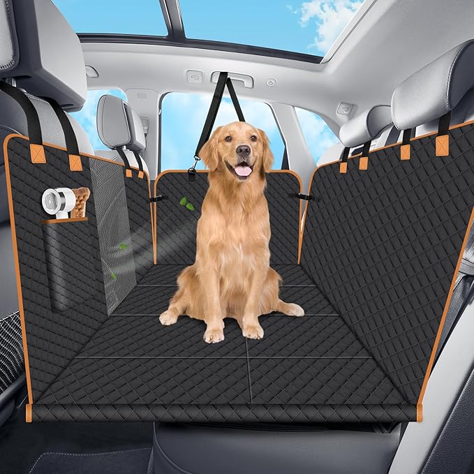 Hard Bottom Dog Car Seat Cover for Back Seat, Holds 420lbs - Waterproof Sturdy Nonslip Hammock for Cars/Trucks/SUVs - Easy to Clean & Safe Backseat Extender for Large Dogs