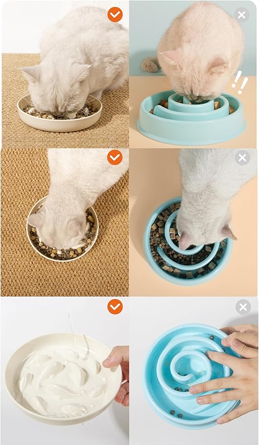 Slow Feeder Bowl for Cats and Small Dogs,Cilkus Fish Pool Design, Fun Interactive Bloat Stop Puzzle Feeder Bowl Healthy Eating Diet Made of Melamine Food Grade Material (White(Melamine))