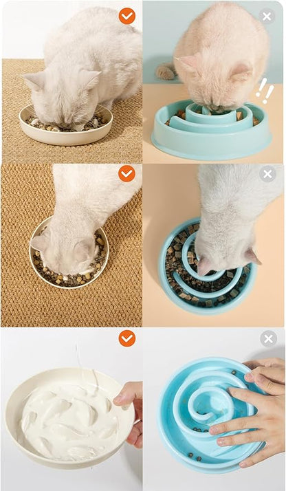 Slow Feeder Bowl for Cats and Small Dogs,Cilkus Fish Pool Design, Fun Interactive Bloat Stop Puzzle Feeder Bowl Healthy Eating Diet Made of Melamine Food Grade Material (White(Melamine))