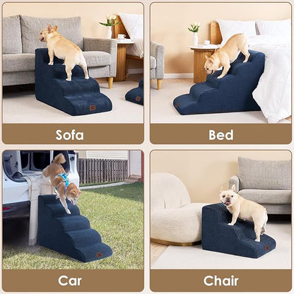 EHEYCIGA Curved Dog Stairs Ramp for High Beds 22.6" H, 5-Step Dog Steps for Small Dogs and Cats, Pet Stairs for High Bed Climbing, Non-Slip Balanced Pet Step Indoor, Navy