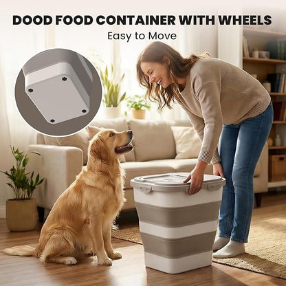 35-40 Lbs Airtight Dog Food Storage Container, Collapsible Dog Food Container with Lid, Wheels, Date Track, Large Pet food storage Container for Rice,Flour,Sugar,Dog Food Scoop,2PCS Containers