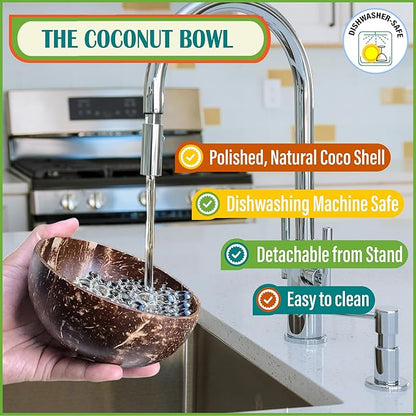 Raised Dog Bowl for Small Dogs - Elevated Natural Coconut Shell Bowl with Wood Stand - Around 20-oz Capacity - Suitable of Wet and Dry Dog Foods