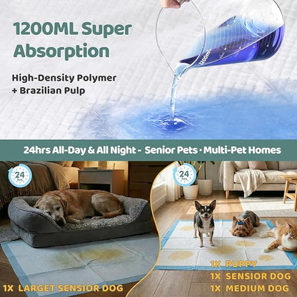 Gimars XL 6-Layer Ultra Absorbent 1200ml 48-Hour Leak-Proof Dog Pee Pads, Quick Dry Extra Large Puppy Pads for Puppy Training, Senior & Incontinent Dogs, Cats, Overnight Use, 30"x36", 30 Count