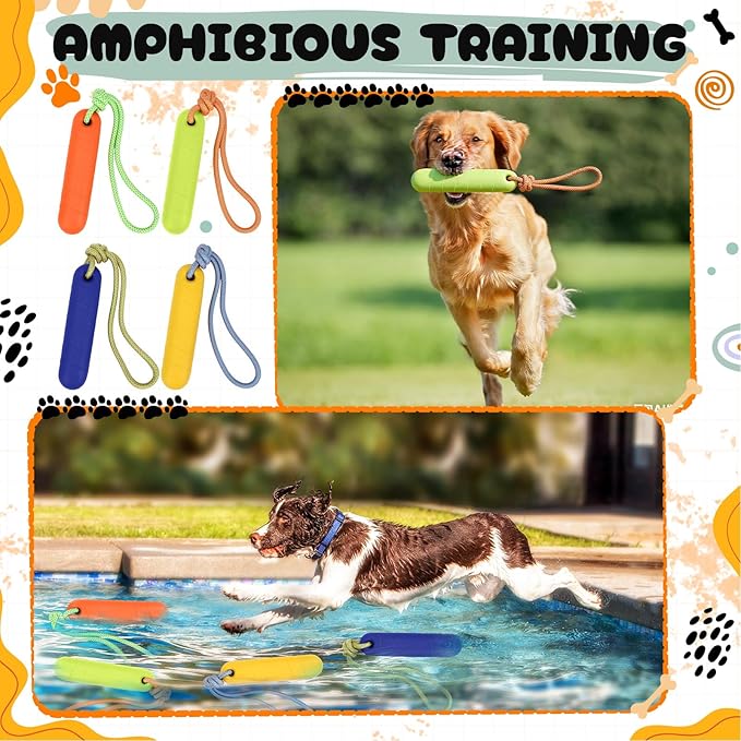 Skylety 4 Pack Floating Dog Toys with Rope Handle EVA Dog Bumper Throw Stick for Water Training Fetch Retrieving High Visibility Pool Water Toys for Beach Diving Pool Yard Summer Outdoor Play