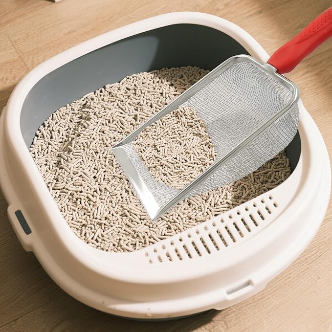 Murtenze Stainless Steel Cat Litter Scoop, Non-Stick Coated Metal Fine Sand Litter Scoop, Mesh Shovel for Reptile Kitten Pooper (Blue, 2mm mesh)