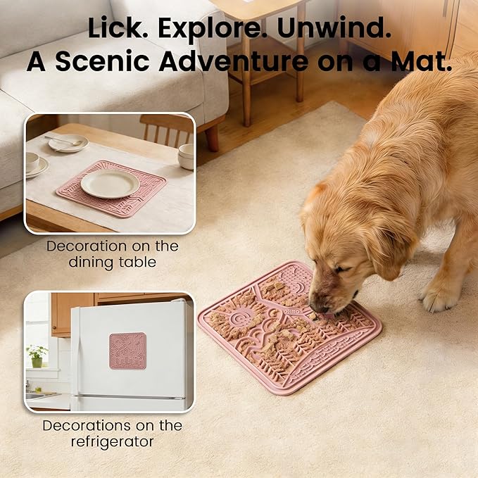 OHMO Lick Mat for Dogs and Cats Large(2 Pack) Nature Design Easy to Clean Pet Slow Feeder with Suction Cups, for Anxiety Relief and Boredom Reduction(Mars+Coral)
