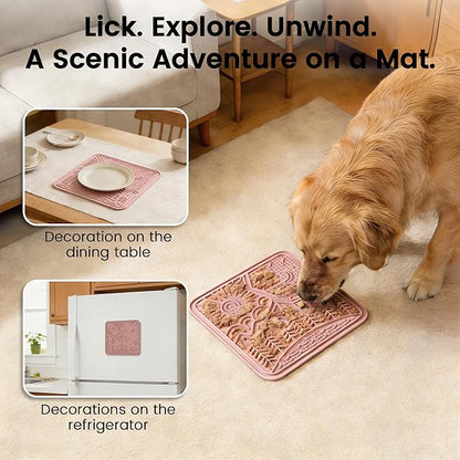 OHMO Lick Mat for Dogs and Cats Large(2 Pack) Nature Design Easy to Clean Pet Slow Feeder with Suction Cups, for Anxiety Relief and Boredom Reduction(Mars+Coral)