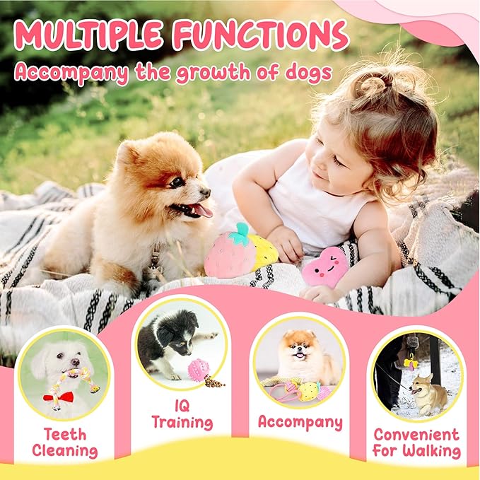 XIUGOAL Pink Puppy Toys for Boredom - 23 Pack Puppy Chew Toys for Teething, Enrichment Dog Toys for Small Dogs with Squeaky Dog Chew Toys, Treat Ball and Ropes