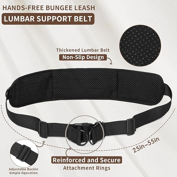 Tails & Tales Hands Free Dog Leash with Waist Pouch, Lumbar Support Upgraded, Bungee Reflective Leash, Adjustable Belt 25-55", Walking Running Hiking Training for Dogs Up to 125lbs (Black, One Dog)