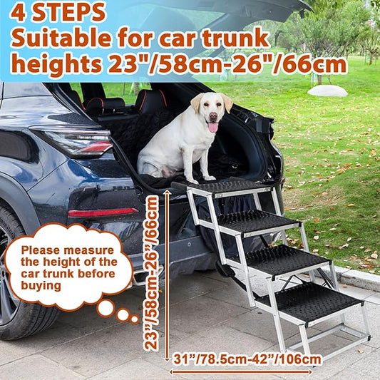 Uross Dog Stairs for Car 4 Steps Suitable for Car Trunk Heights 23"-26"- Collapsible Dog Steps for Car and SUV, Aluminum Pets Stairs for Large Pets, Telescoping Pet Step Ladder for Truck, High Bed