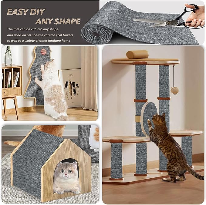 78.7"X15.8" Cat Scratching Mat, Self-Adhesive Cats Carpet, DIY Scratch Furniture Protector for Couch, Sofa, Wall & Doors, Durable Cat Scratch Guards Couch Cats Scratcher from Claw (Grey)