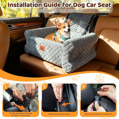 Dog Car Seat for Medium/Large Dogs up to 60 lbs, Memory Foam Dog Booster Seat with Thick Cushion, Pet Car Seat for Back with Detachable Washable Cover, Storage Pockets for SUV, Pick Up, Trunk, Grey