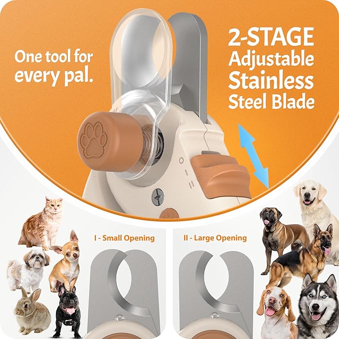 Pet Nail Clipper PRO 2026 - Quick-Vision LED Light | 2-Stage Adjustable Professional-Grade Blade | Adjustable Magnifier Safety Guard - for Cats, Small, Medium and Large Dogs - Brown