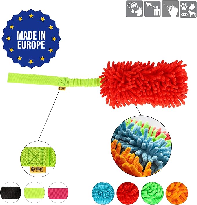 Dingo Waldemar Rutkowski Shaggy Nubby Plush tug Toy for Dogs, Training and Agility, Chasing Games and tug of war, Bungee Handle Assorted Color 15575