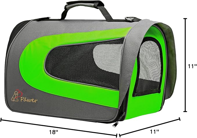 Pawer 18” x 11”x 11” Soft-Sided Foldable Airline Approved Pet Carrier for Cat, Puppy and Small Dog, Washable 600D Oxford Fabric, with Handle and Strap for Carry, Multiple Colors Available