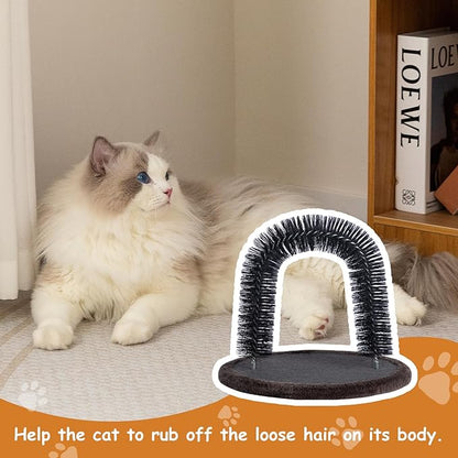 Hollypet Self Grooming Massager and Scratcher Toy - Cat Arch Brush for Back Grooming, Hair Cleaner Pads, Dark Brown