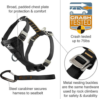 Kurgo Enhanced Strength Tru-Fit Dog Car Harness - Pet Travel Safety Harness - Crash Test Certified Fit - Five Point Adjustment - Secure Buckle - Padded Chest - Charcoal - Medium