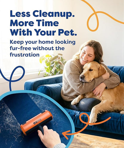 Triton Pet Hair Removal Tool w/Fur Trapping Compartment, 60% Smaller Storage Size, Reusable Shedding Roller, Cat and Dog Hair Remover for Car, Furniture, Carpet, Couch (Orange)
