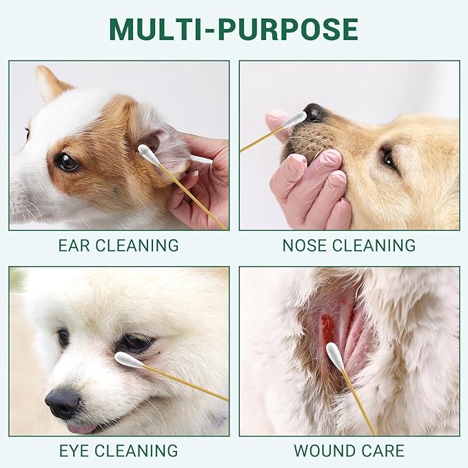 200PCS Large Cotton Swabs, Dog Cotton Swabs for Ears, 6" Long Dog Ear Swabs Large Size, Highly Absorbent Cotton Buds with Strong Bamboo Stick, Specially Designed for Dogs Cats Ear Cleaning, Pet Care