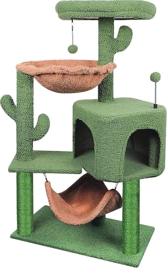 YUNIQUE Cat Tree with Cat Condo Scratch Post and Big Hammock, Green