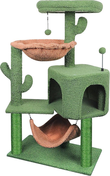 YUNIQUE Cat Tree with Cat Condo Scratch Post and Big Hammock, Green