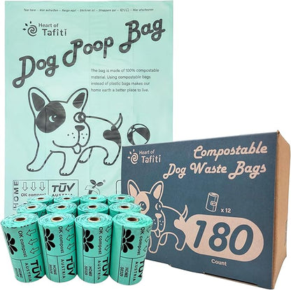 Home Compostable Dog Poop Bags, Plant-Based Dog Waste Bags-180 Count, Extra Thick & Leak Proof, Unscented Flat Bags, Eco-Friendly 9 x 13 Inches
