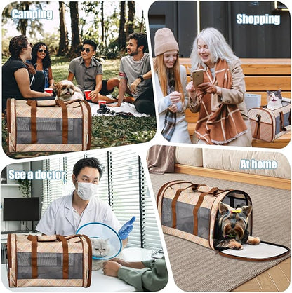 Soft-Sided Kennel Pet Carrier for Small Dogs, Cats, Puppy, Airline Approved Cat Carriers Dog Carrier Collapsible, Travel Handbag & Car Seat (Orange Diamond Print, 19" L x 11" W x 11" H)