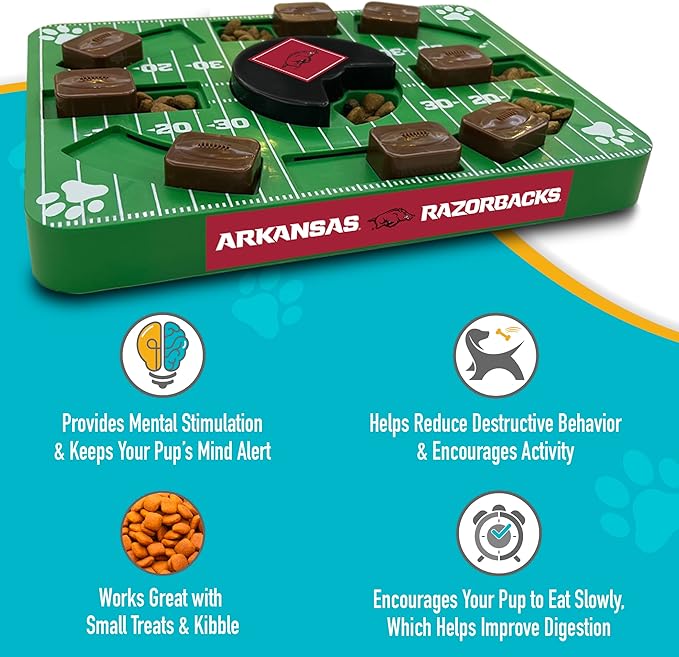 NCAA Puzzle Toy Slow Feeder, Puzzle Treat Dog Toy, Interactive Dog Treat Toy, Dog Puzzle Feeding Slow Toy (Arkansas Razorbacks)