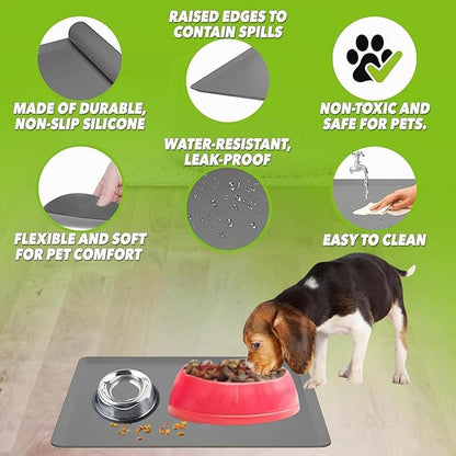 TidyFriend Pet Food Mat 11.5 x 17 Inches – Dog Food Mats - Silicone Non Slip Waterproof Feeding Placemat for Dogs & Cats - Easy to Clean Pet Supplies (Dark Grey)