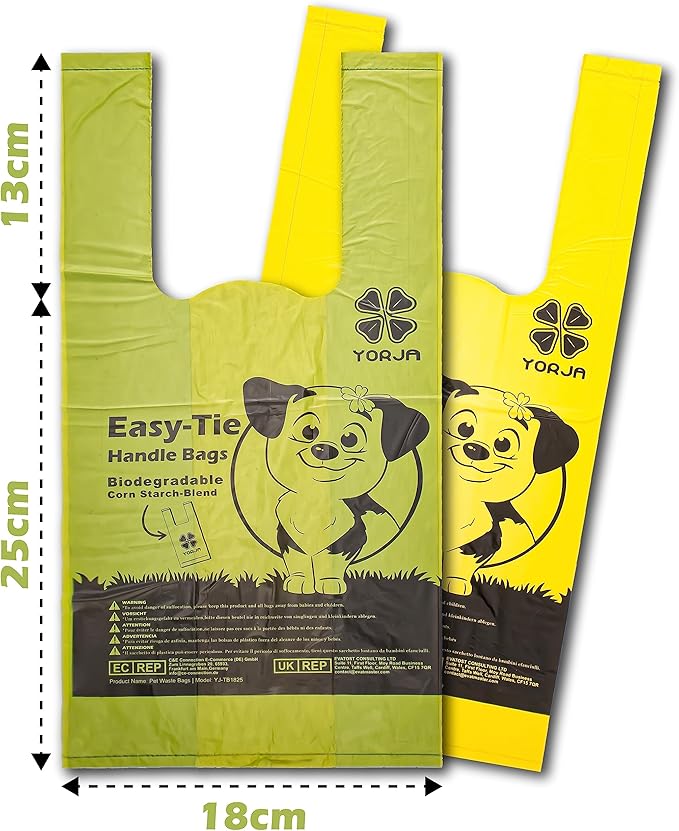 YORJA Tie Handles Dog Poop Bags, 280 Pet Waste Bags with OK BIOBASED Certificate, Thick and Strong 100% Leak-Proof Easy Tie Up Doggy Bags (Green)