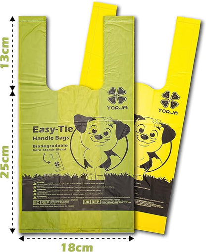 YORJA Tie Handles Dog Poop Bags, 280 Pet Waste Bags with OK BIOBASED Certificate, Thick and Strong 100% Leak-Proof Easy Tie Up Doggy Bags (Green)
