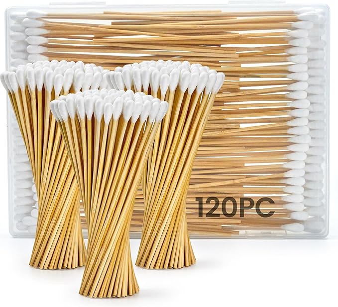 120PCS Long Cotton Swabs with Storage Box, 6 Inch Dog Ear Swabs - for Small and Medium Pet Ear Cleaning - Soft Cotton Tips, Gentle and Lint-Free, Specially Designed for Dogs (Medium)