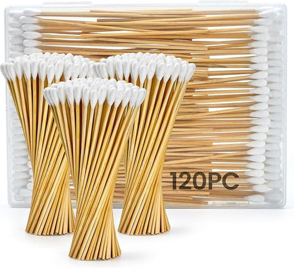 120PCS Long Cotton Swabs with Storage Box, 6 Inch Dog Ear Swabs - for Small and Medium Pet Ear Cleaning - Soft Cotton Tips, Gentle and Lint-Free, Specially Designed for Dogs (Medium)