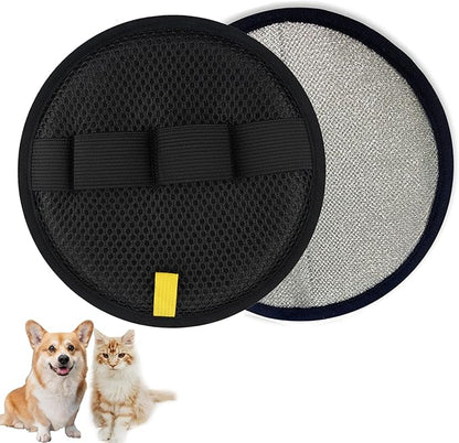 2Pack Pet Hair Removal Glove for Cats and Dogs, Four-Finger Circular Design with Soft Lining and Hanging Loop, Reusable Pet Grooming Gloves for Clothing, Carpet, Car Seats (Black)