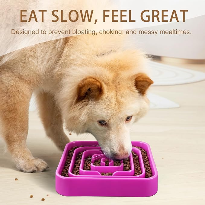 Slow Feeder Dog Bowls for Large Medium Dogs, Anti-Choking Slow Eating Maze Dog Food Bowl, Anti-Slip Slow Feeding Pet Puzzle Bowl,Purple