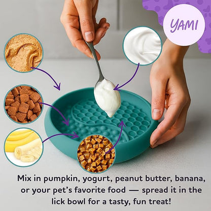 YAMI Dog Lick Bowl, Lick Mat for Dogs, Wet Food Cat Slow Feeder, Freeze Bowl, Enrichment & Puzzle Toy for Anxiety Relief, Food-Grade Silicone, Suction Cups, Dishwasher Fit, for All Breed (Dark Teal)