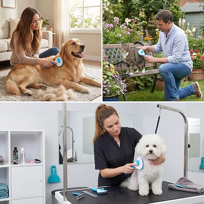 Self Cleaning Slicker Brush for Dogs Cats - One-Click Pet Grooming Tool, Removes Loose Undercoat & Tangles | Gentle Massaging Bristles for Long/Short Hair | Effective Deshedding