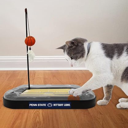 Cat Scratch Toy NCAA PENN State Nittany Lions REVERSIBLE Basketball Court Felt/Cardboard Cat Scratcher Toy Interactive Cat Ball Bell Tracks. 6-in-1 CAT TOY Cat Wand Poll CATNIP-FILLED Plush Basketball