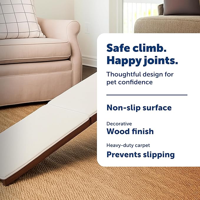 PetSafe CozyUp Sofa Ramp - Adjustable Height Anti-Slip Couch Access Ramp - Heavy Duty Carpet Cover for High Traction - Foldable & Easy to Carry - Older Pet Climbing Aid - Espresso Wooden Finish