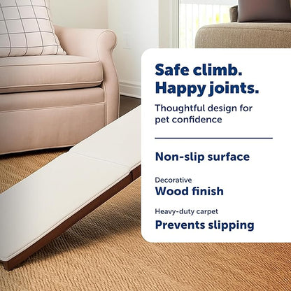 PetSafe CozyUp Sofa Ramp - Adjustable Height Anti-Slip Couch Access Ramp - Heavy Duty Carpet Cover for High Traction - Foldable & Easy to Carry - Older Pet Climbing Aid - Espresso Wooden Finish