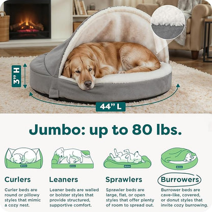 Furhaven 44" Round Orthopedic Dog Bed for Large Dogs w/ Removable Washable Cover, For Dogs Up to 80 lbs - Sherpa & Suede Snuggery - Gray, 44-inch