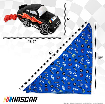 design LAB, Inc. NASCAR Official Merchandise | NASCAR Racecar Plush Toy with Fun Tug Rope and Racing Car Bandana Accessory | Pet Toys and Accessories for Dogs